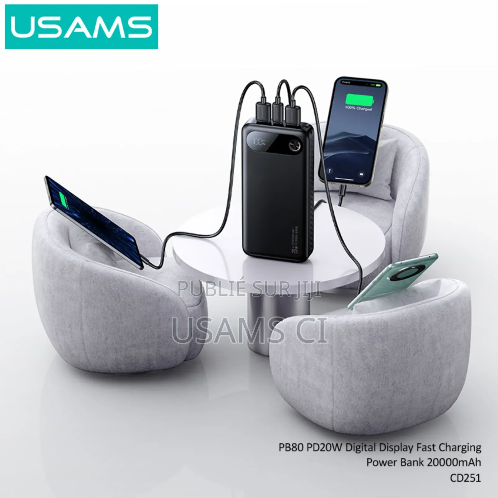 Power Bank Cd251 Pb80 Pd20w À Charge Rapide Avec Affichage Numérique