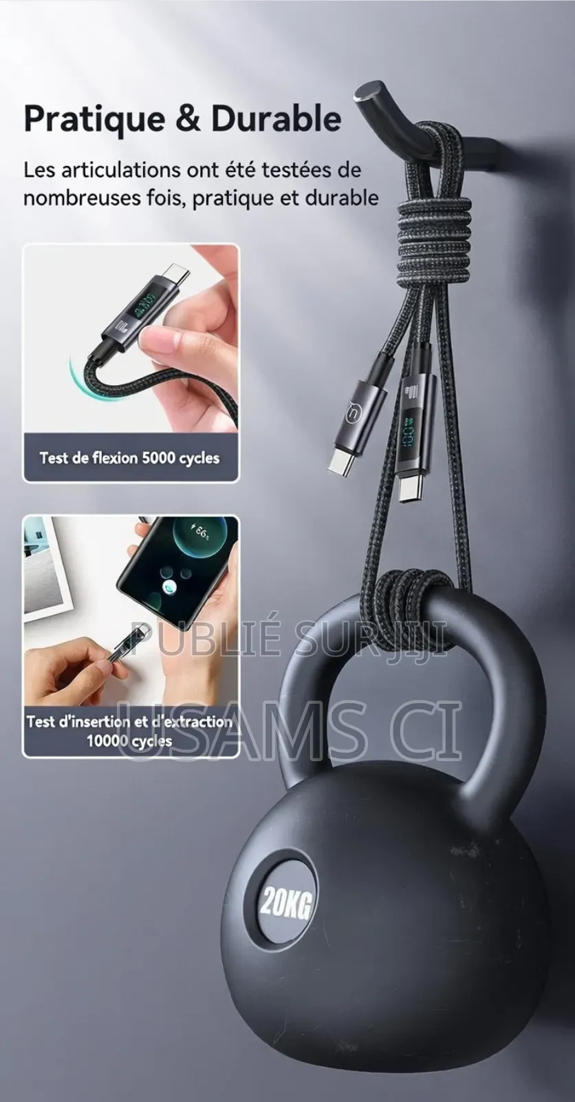 Câble De Charge Rapide Et De Transfert De Données Us-Sj671 Usb-C