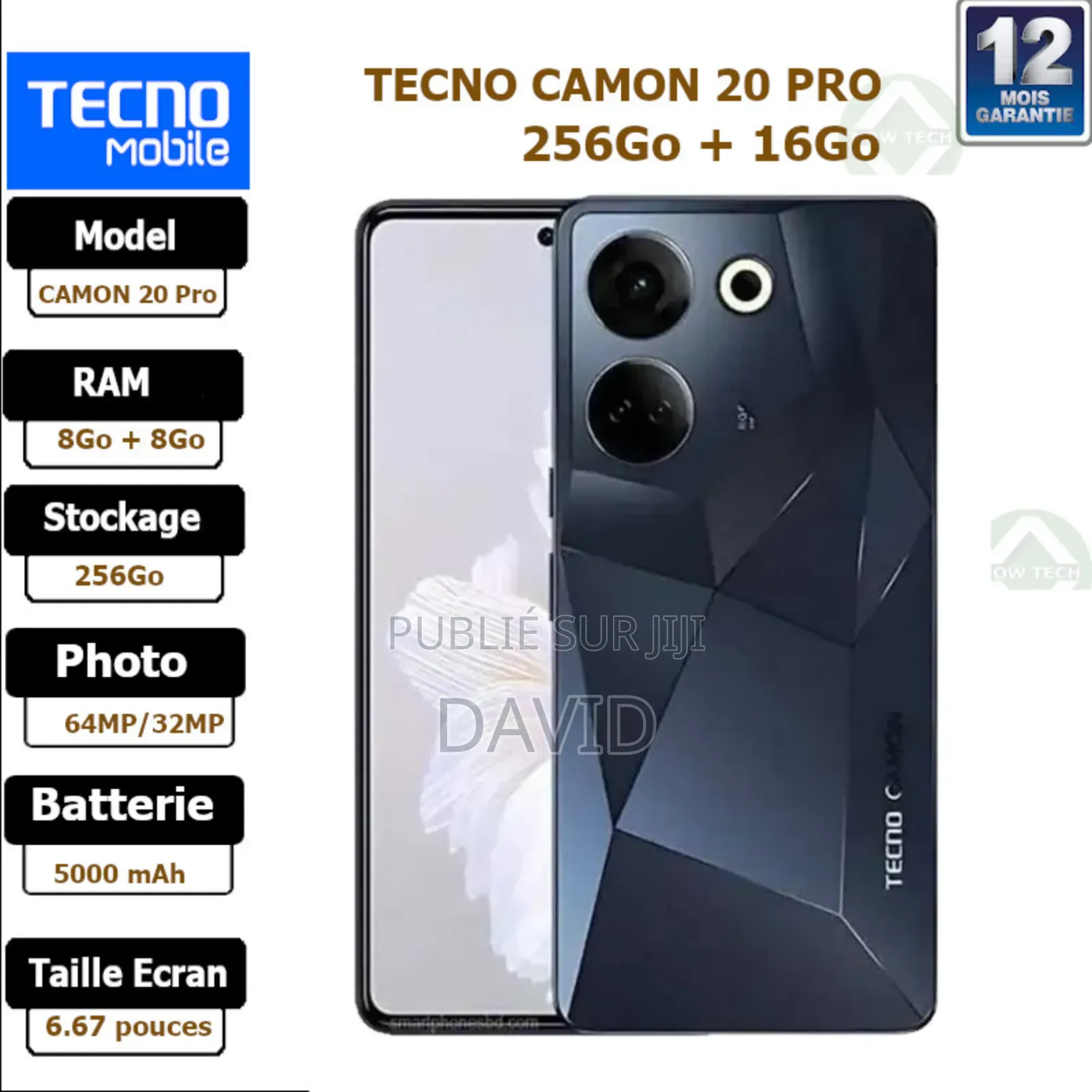 Nouveau Tecno Camon 20 Pro 256 GB Noir