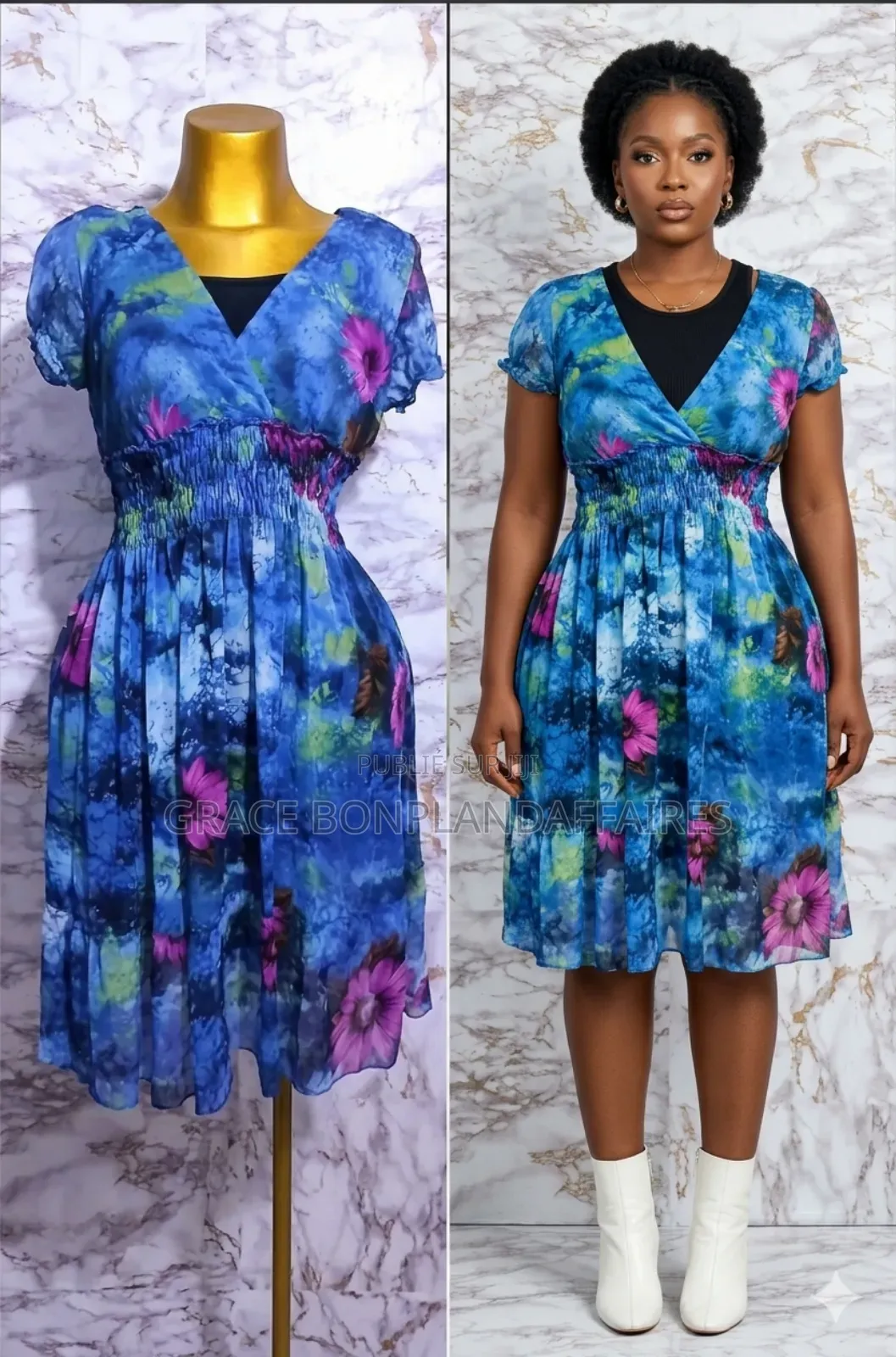 Robe Bleu Fleurie. Solde : 1500fcfa