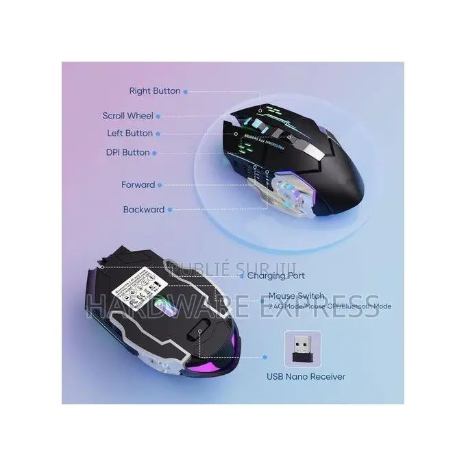 Souris Sans Fil 2.4g Rechargeable 5.2 Bluetooth Silencieuse