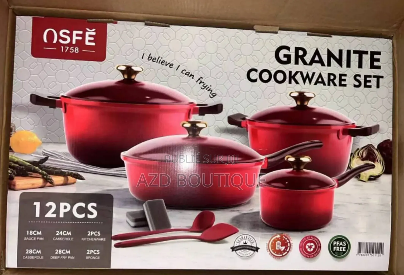 Batterie De Cuisine Granite Osfě – 12 Pièces (Rouge Dégradé)