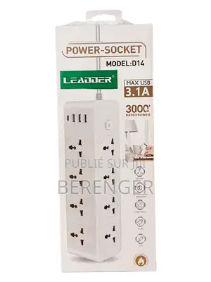 Multiprises 3000w/Rallonge - Prises 8 Ports