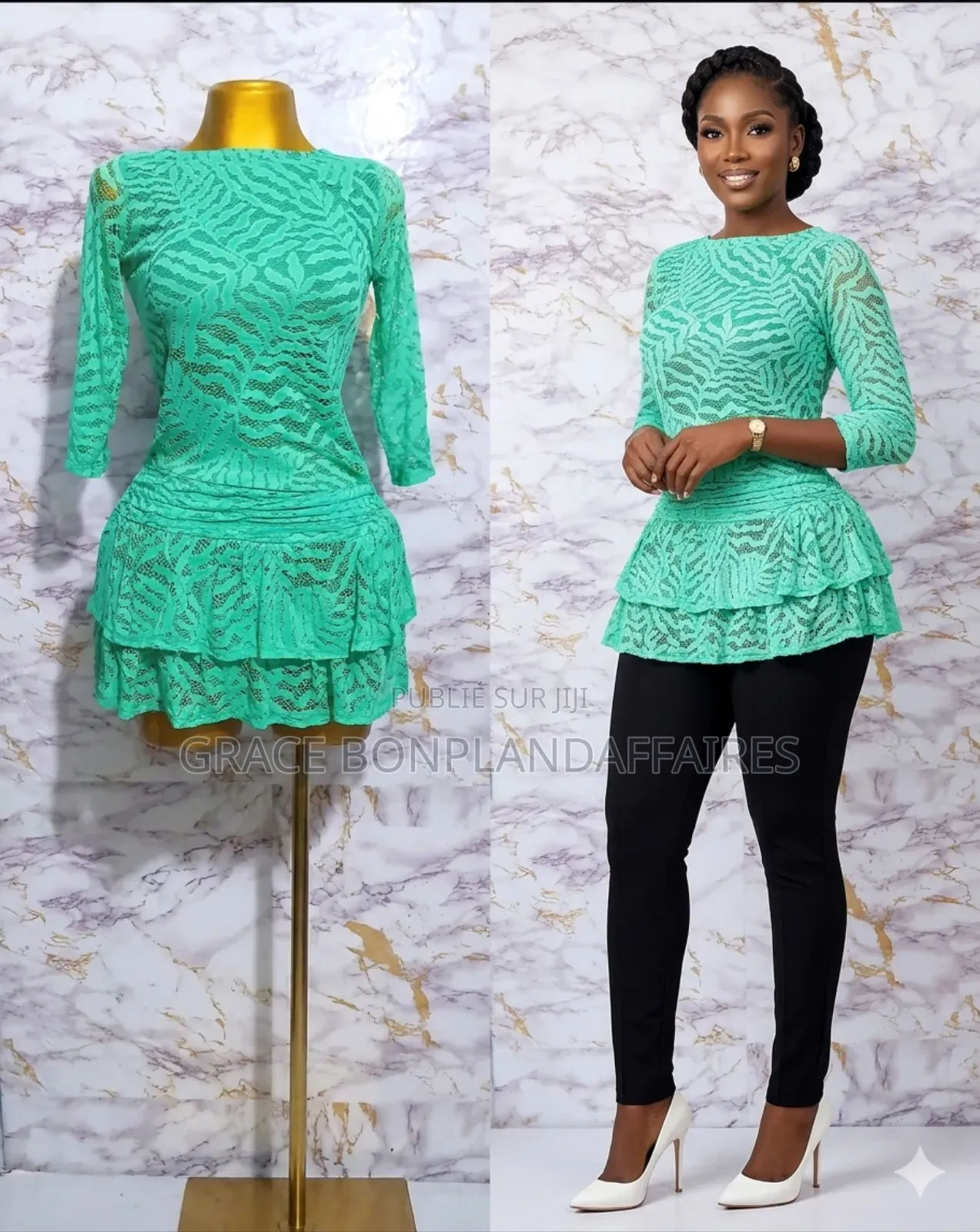 Haut Court en Dentelle Vert Pour Femme. Solde : 1500fcfa