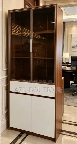 Bibliothèque Vitrée Élégante – Finition Bois Verre Fumé