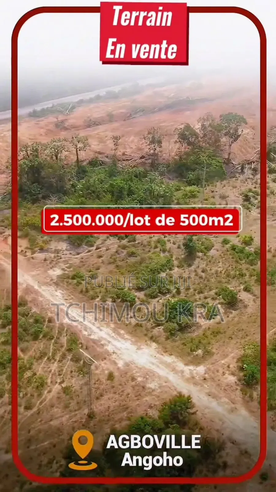 Vente 50 Lots 500m2 Agboville Angoho Extension en Bordure De Voie