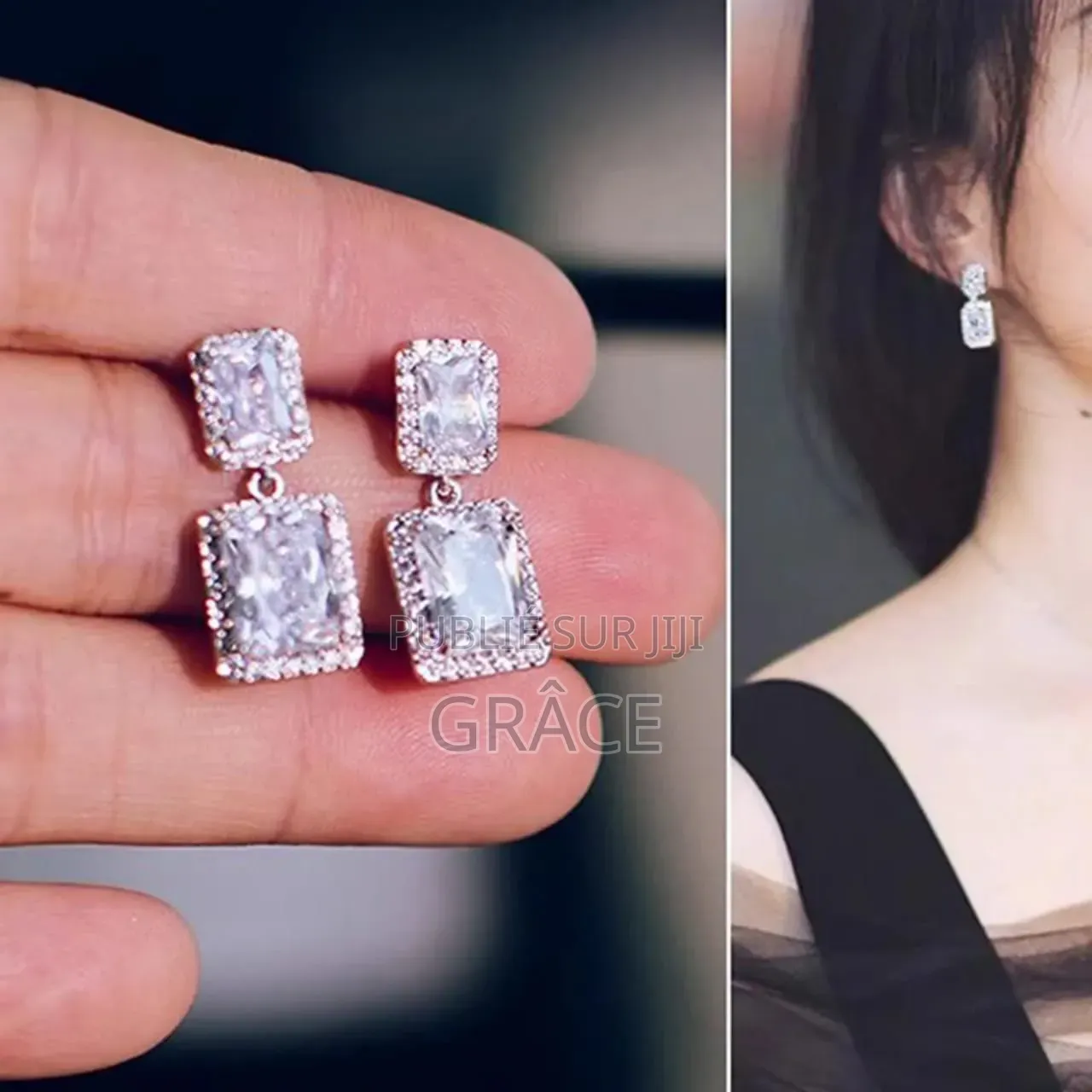 Boucle d'Oreille en Forme De Diamant Blanc Carré