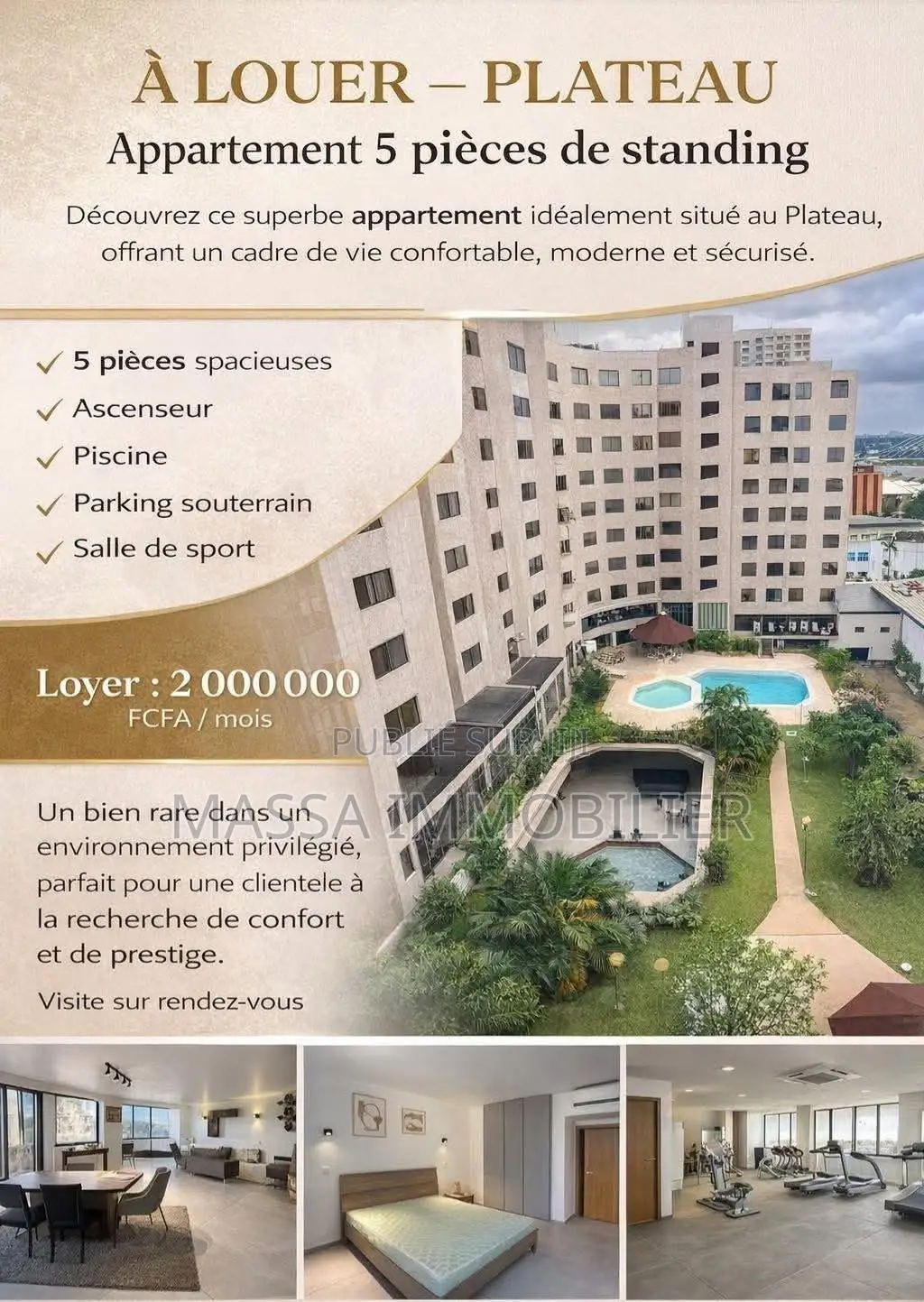 4chbre Appartement dans Massa Immobilier, Le Plateau à Louer