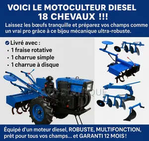 Motoculteur 18 Chevaux + 3 Accessoires + 1 Charette De 2 Tonnes