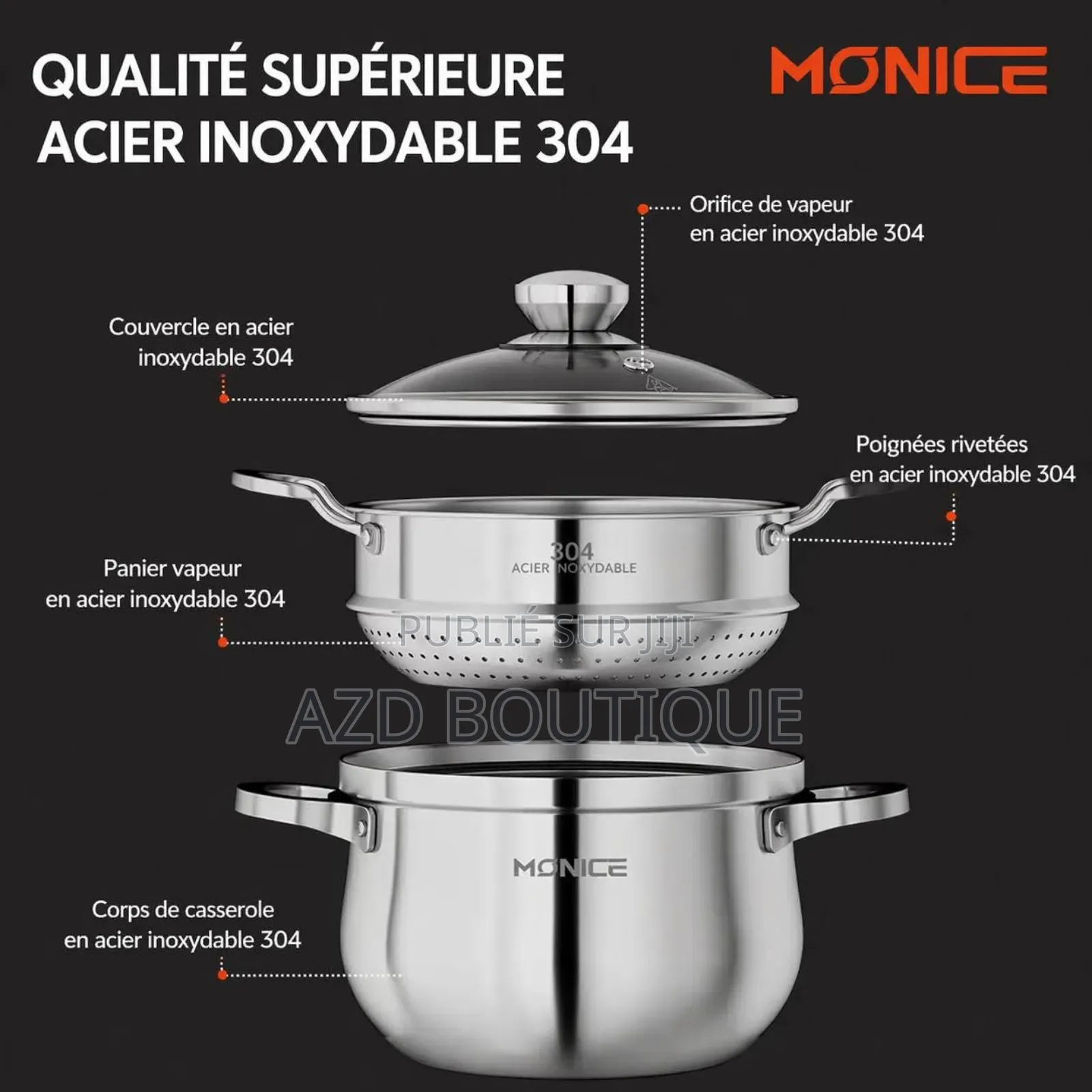 Couscoussier en Inox Avec Couvercle en Verre (20,22,24,26cm)