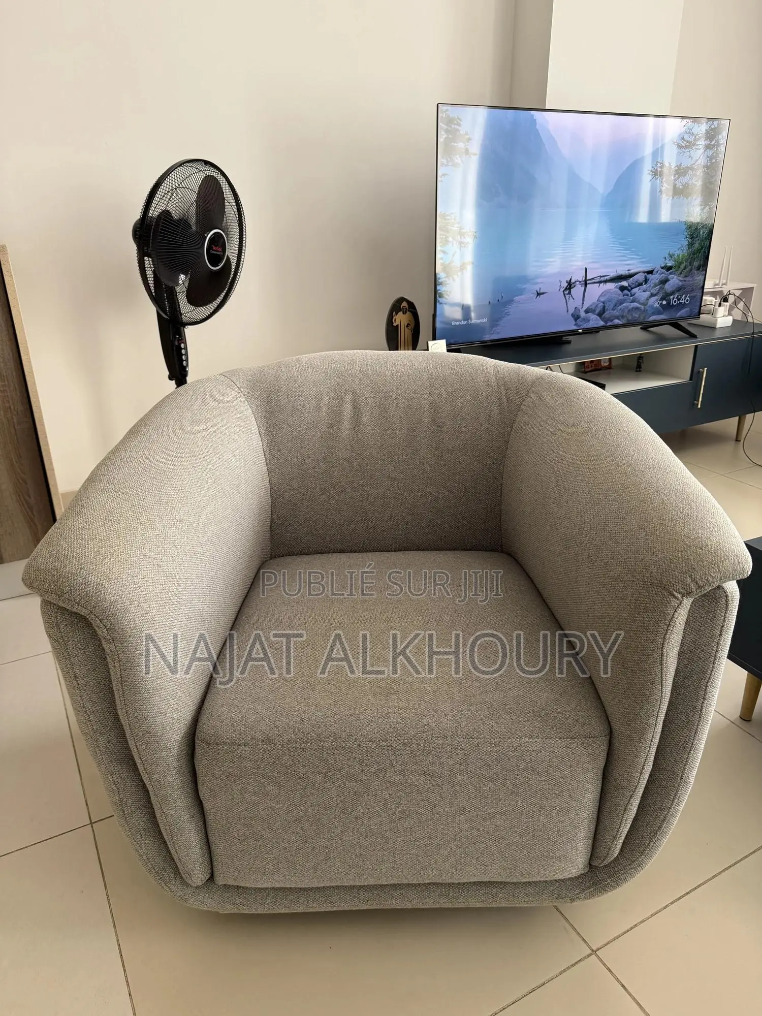 Fauteuil Moderne Gris – Comme Neuf