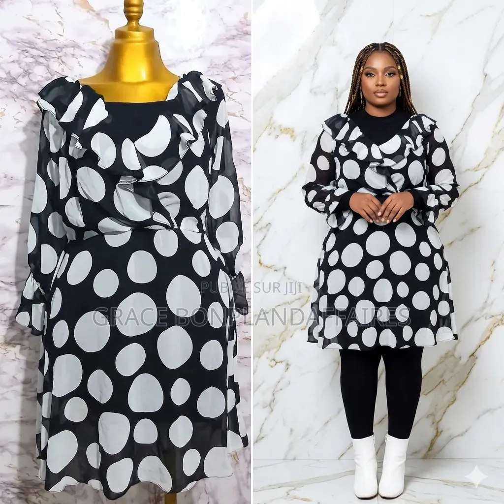 Robe Noire À Pois Blancs Pour Femme. Solde : 1500fcfa