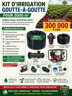 Kit d'Irrigation Goutte-À-Goutte Avec Motopompe De 2000m2
