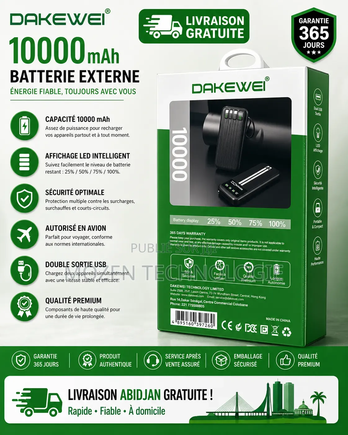 Batterie Externe Dakewei 10000mah Power Bank