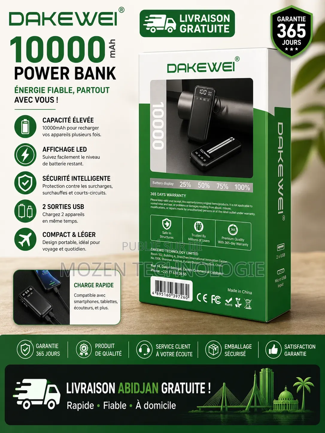 Batterie Externe Dakewei 10000mah Power Bank
