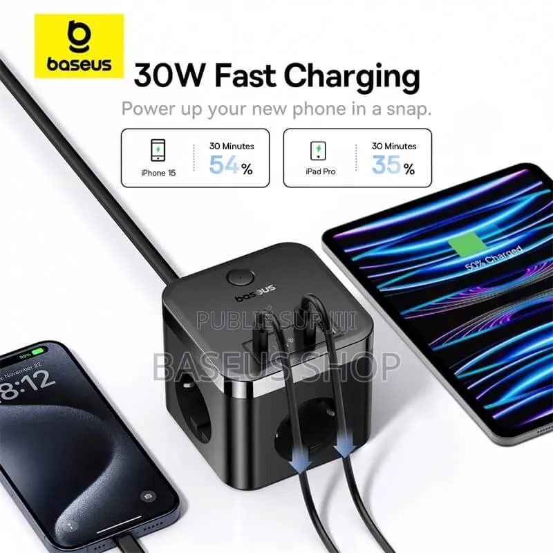 Multiprise Baseus Cube 30w – 7 Ports (3ac + Usb + Usb-C) Charge Rapide