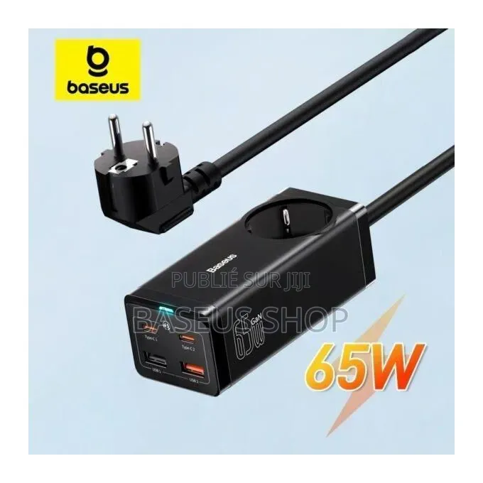Chargeur Bureau Baseus Gan3 Pro 65w – Ac + 2 Usb + 2 Type-C (Eu) Noir