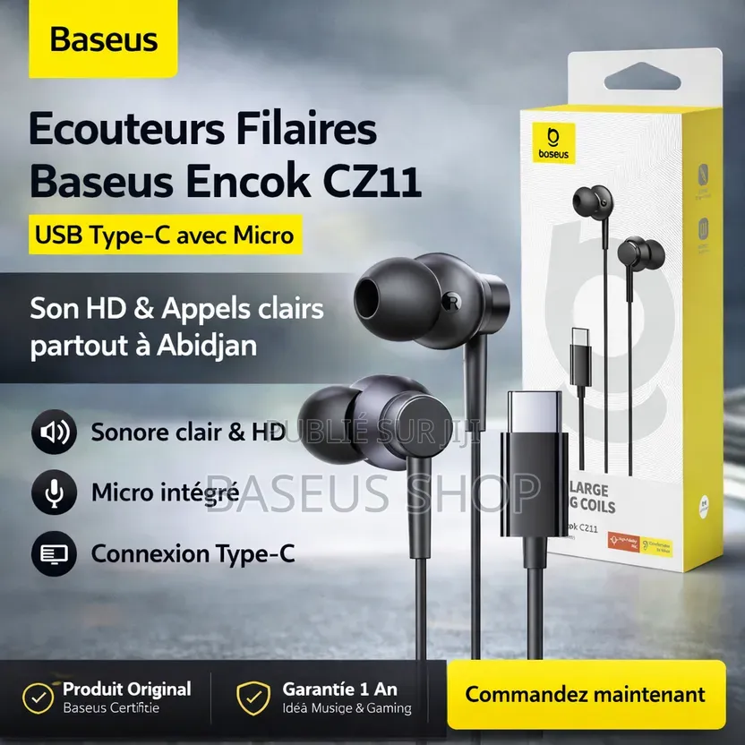 Écouteurs Filaires Baseus Encok Cz11 Usb Type-C Avec Micro Noir