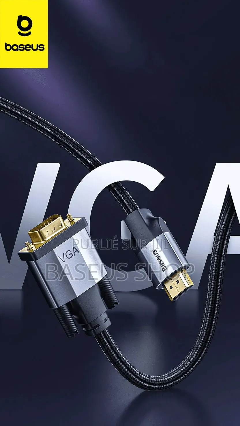 Câble Hdmi Vers Vga Baseus 2m Gris – Adaptateur Écran Hd Pc