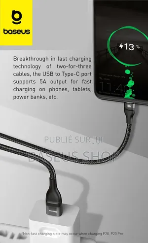 Câble Baseus 3 en 2 Usb-C + Usb Vers M+L+C 100w 1.2m Gris