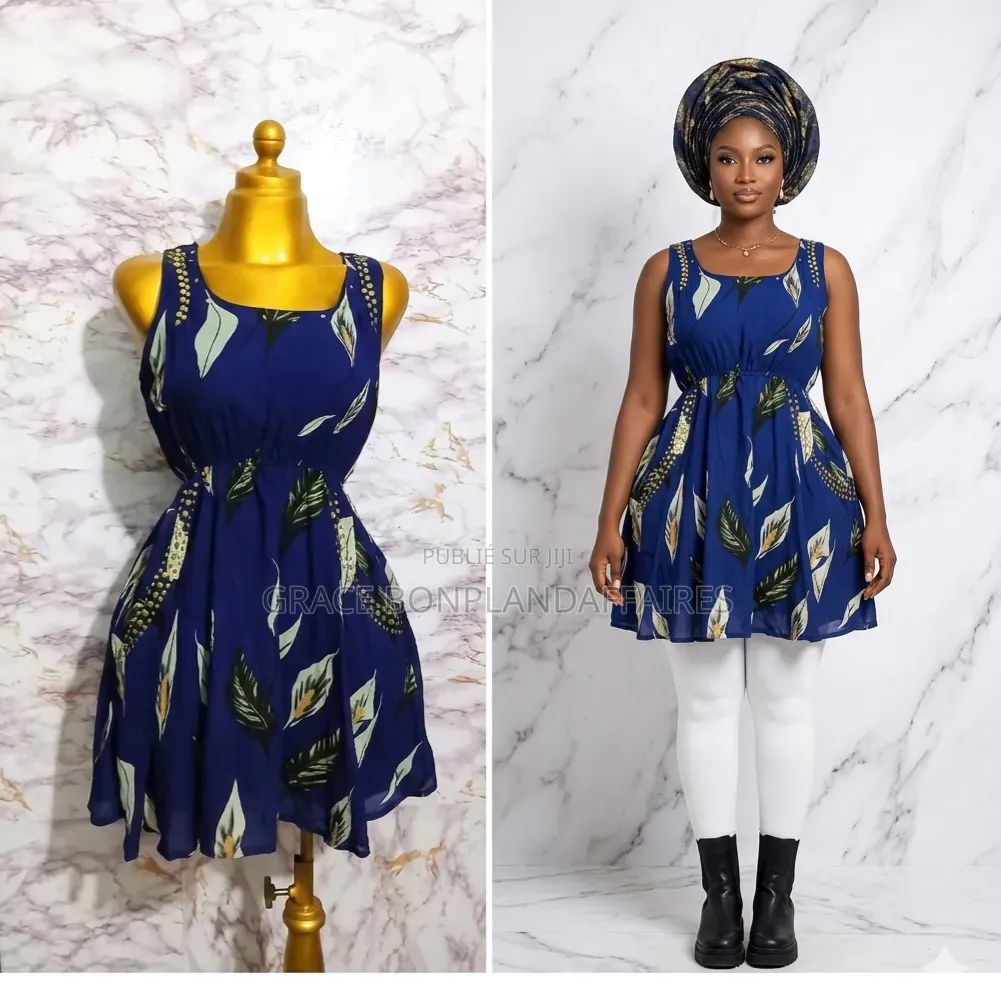 Robe Courte Africaine Bleu. Solde : 1500fcfa