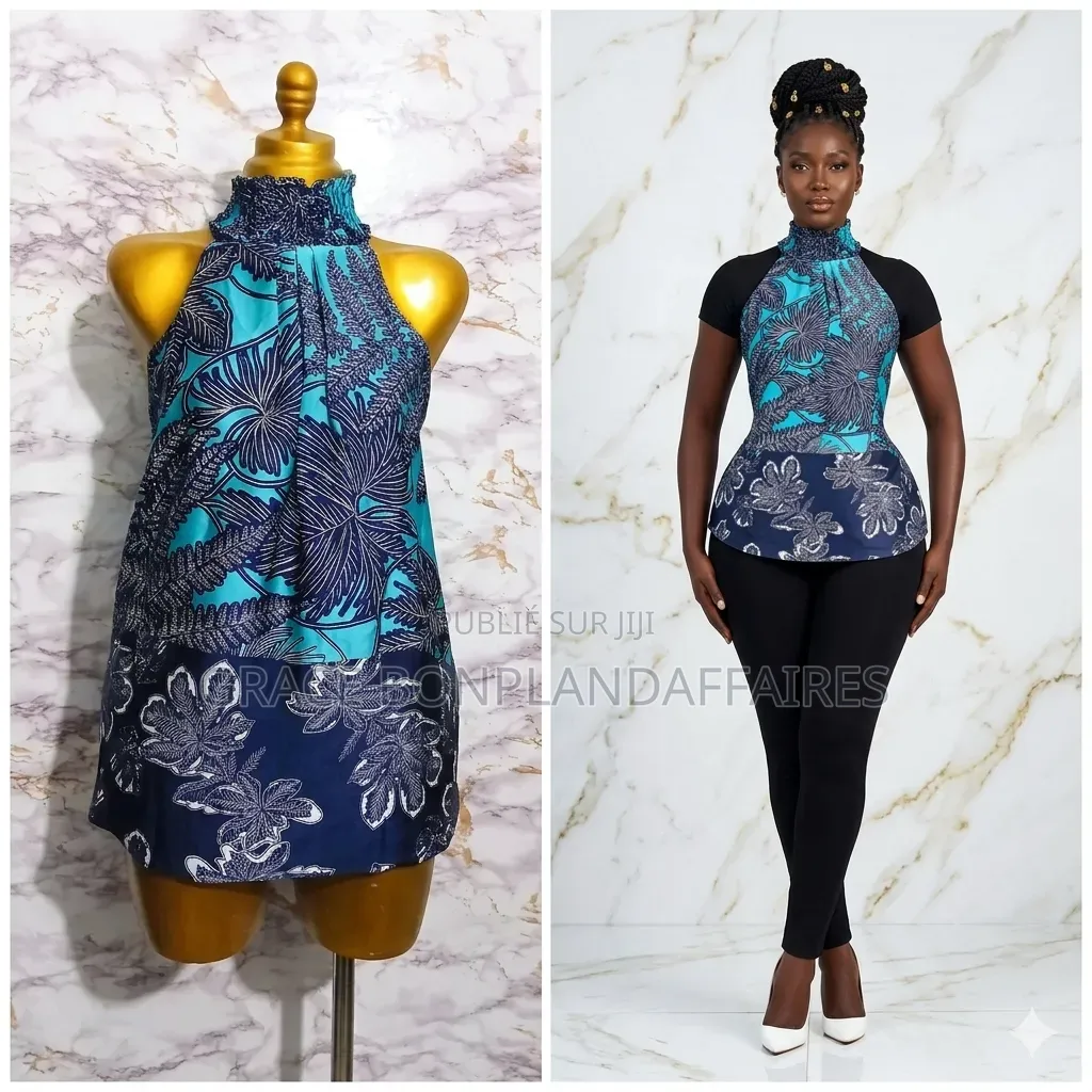 Tunique Élégante Bleu Floral Pour Femme. Solde : 1500fcfa
