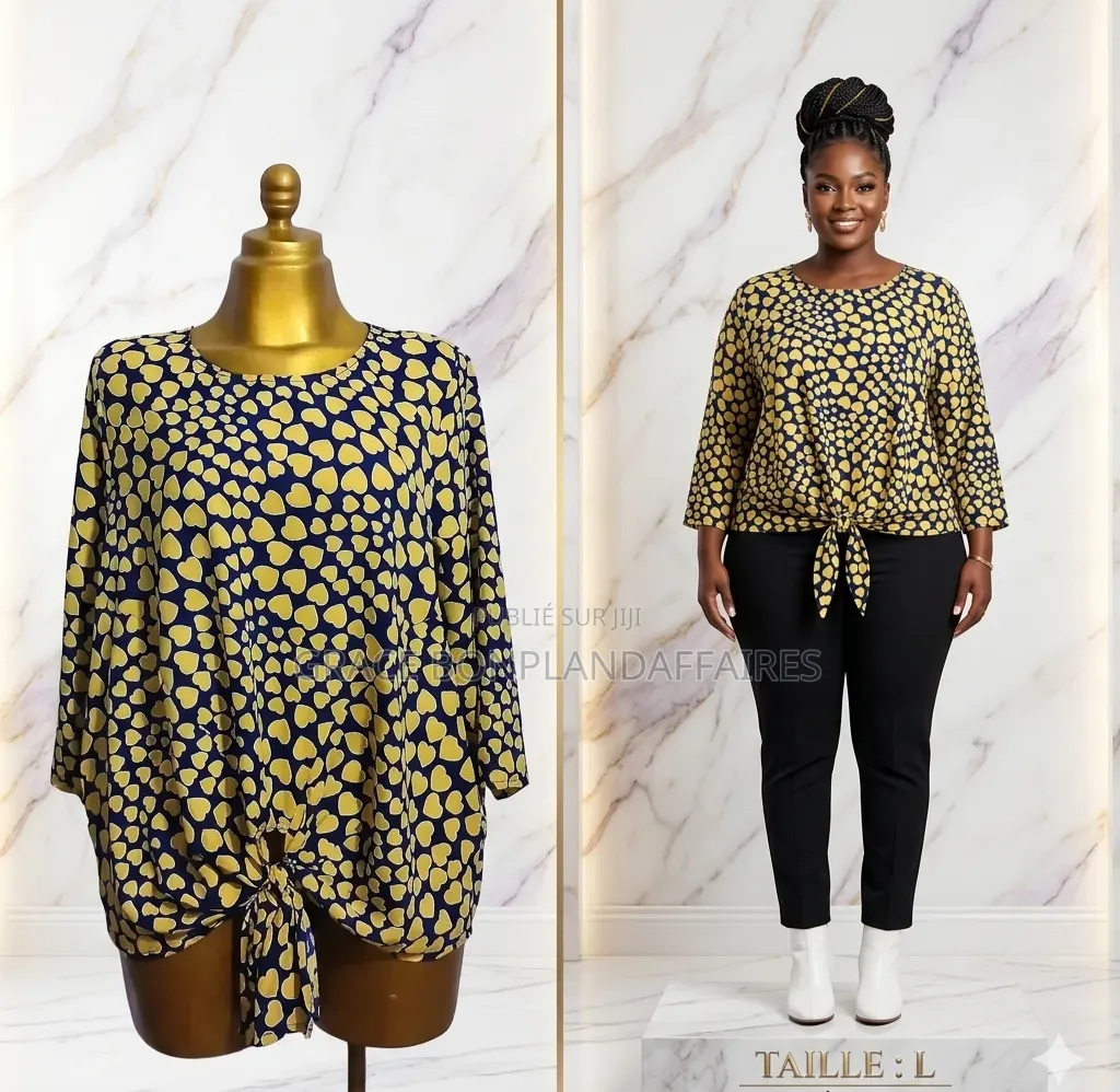 Chemisier Femme Jaune Et Noir À Pois. Solde : 1500fcfa