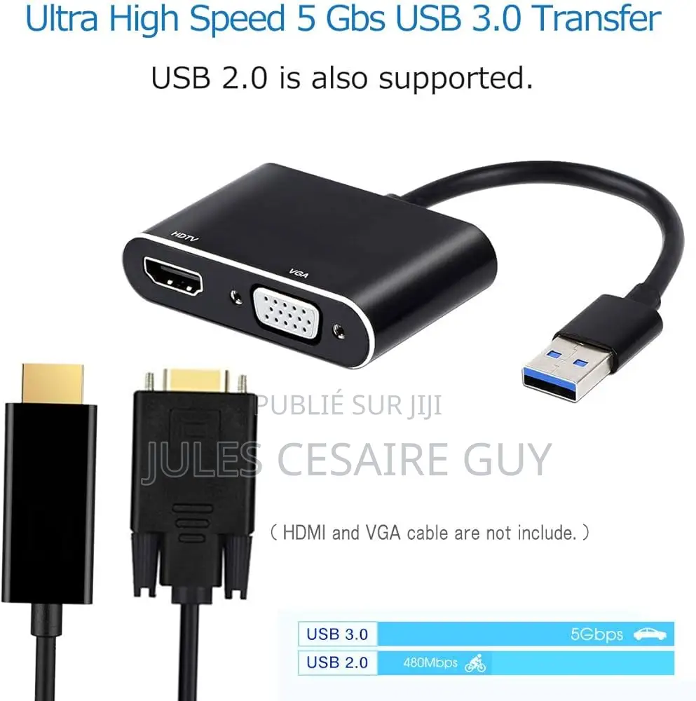 Adapatateur Usb 3.0 Vers Hdmi, Vga Femelle Et Entrée Jack 3.5mm