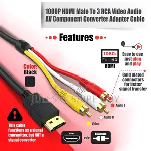 Câble Hdmi Vers Rca1,5 Mètre 3 Broches Rouge, Jaune Et Blanc