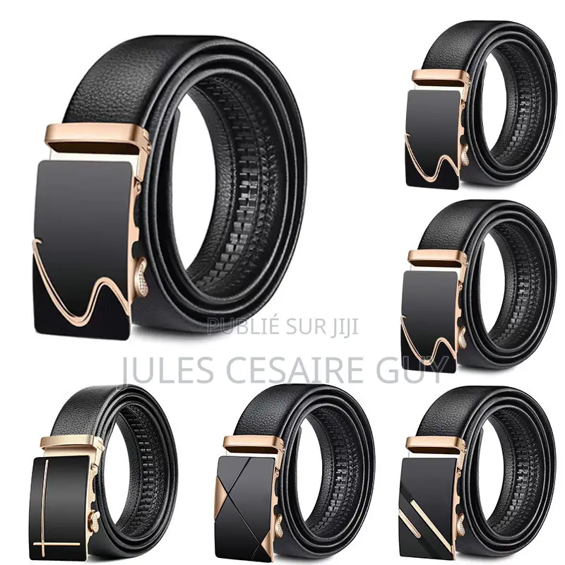 Ceinture en Simili Cuir Boucle Automatique - Noir Or