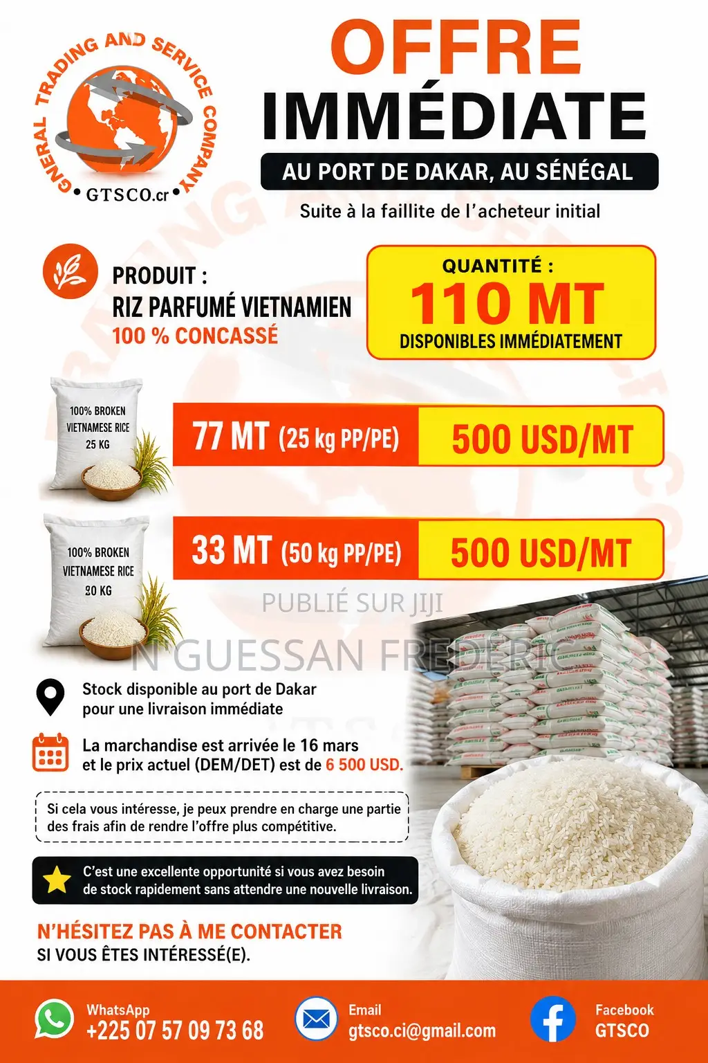 110 Tonnes De Riz Parfumé Vietnamien 100% Brisé Au Port De Dakar
