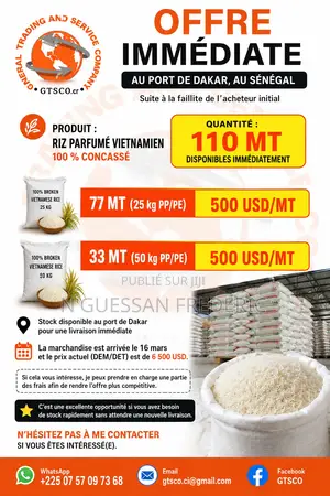 110 Tonnes De Riz Parfumé Vietnamien 100% Brisé Au Port De Dakar