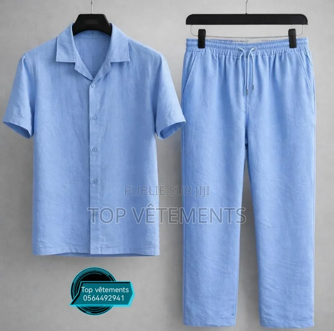 Collection De Complets Pantalons Chemise Lin Cassé Sont Disponibles