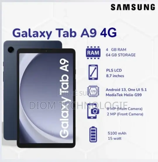Nouveau Samsung Galaxy Tab A9 64 GB Noir