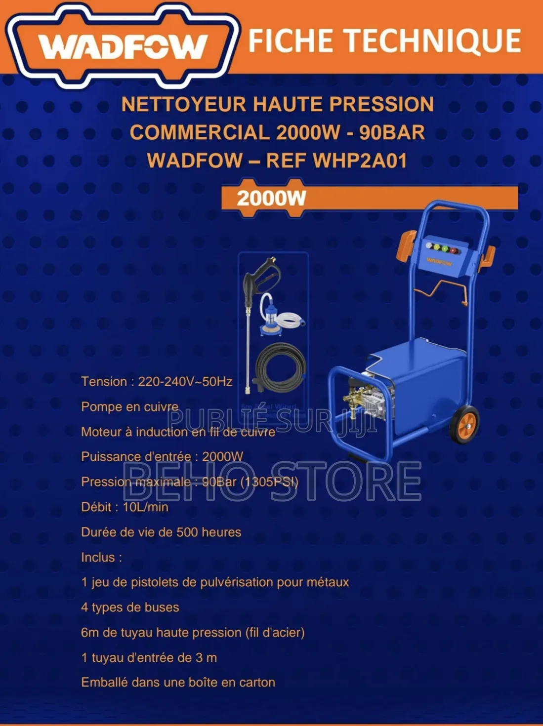 Nettoyeur Haute Pression Commercial 2000w Wadfow