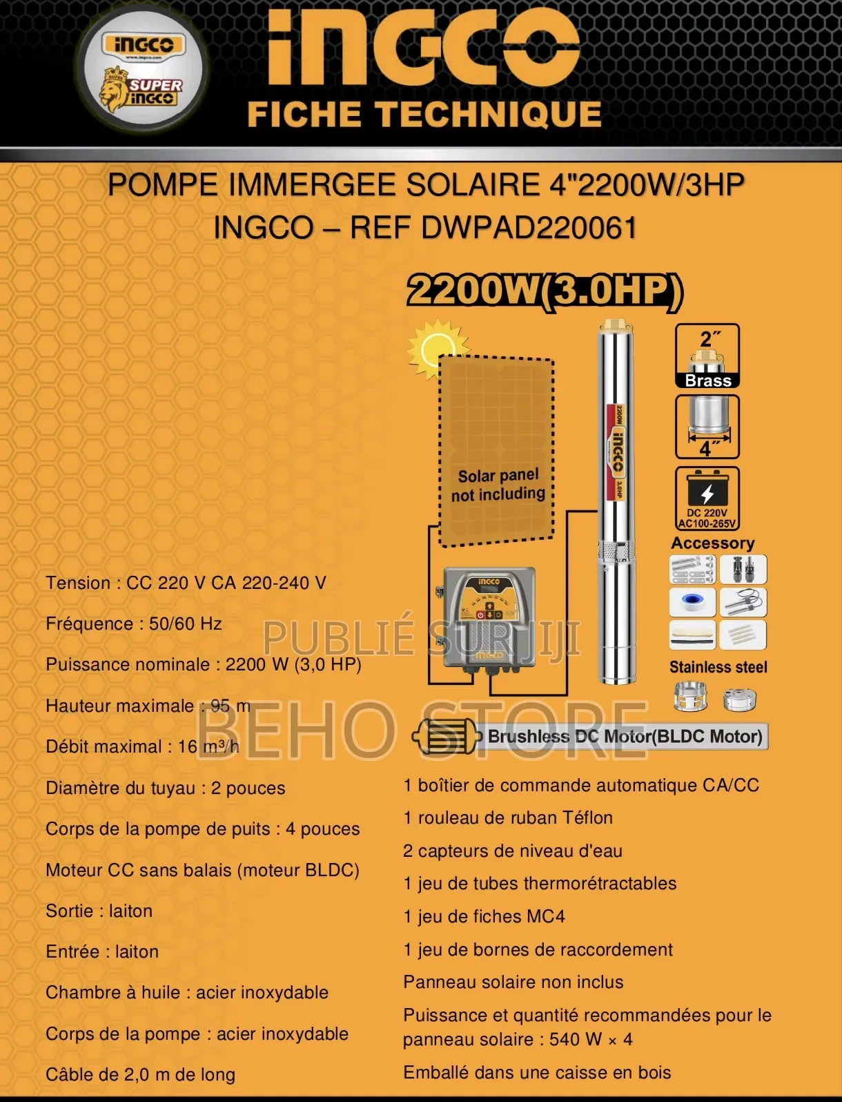 Pompe Immergée Solaire 2200w Ingco