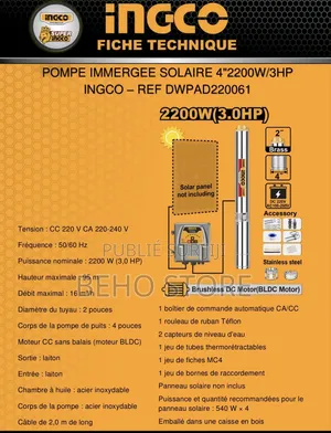 Pompe Immergée Solaire 2200w Ingco