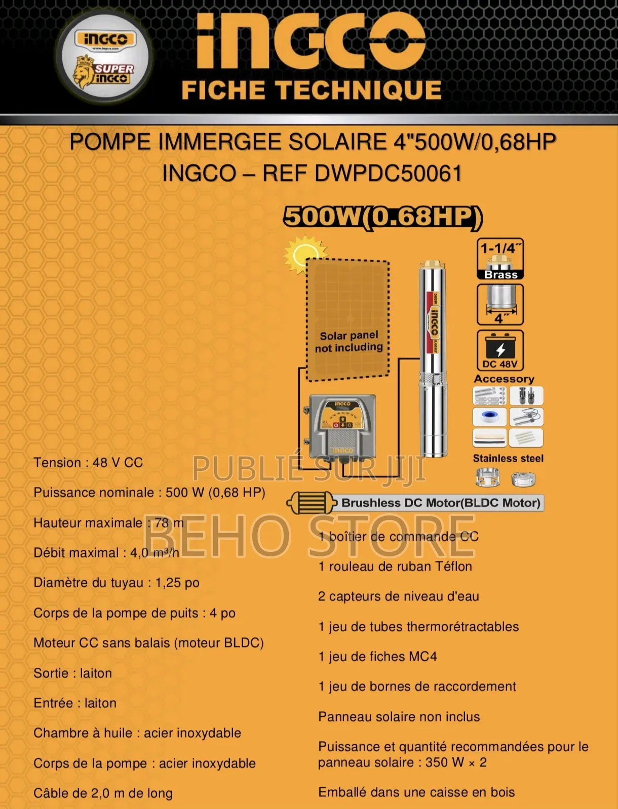 Pompe Immergée Solaire 500w Ingco