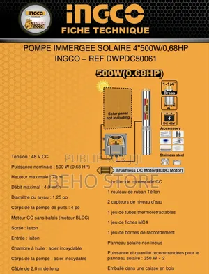 Pompe Immergée Solaire 500w Ingco
