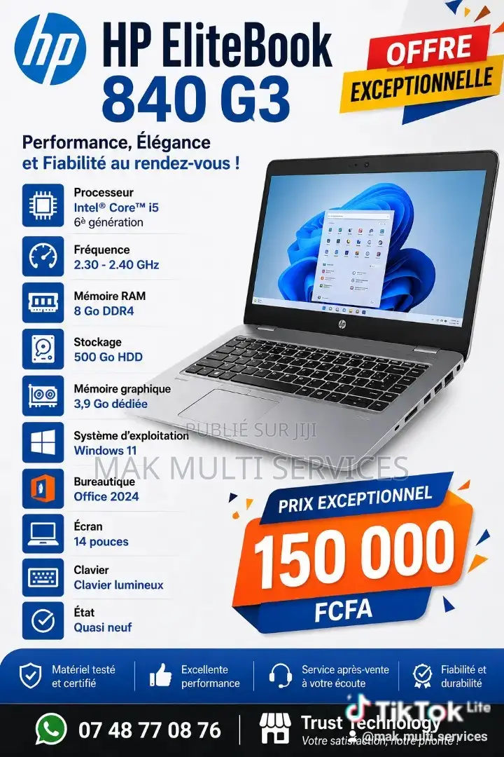 Ordinateur portable HP EliteBook 840 G3 8GB Intel Core i5 HDD 500GB