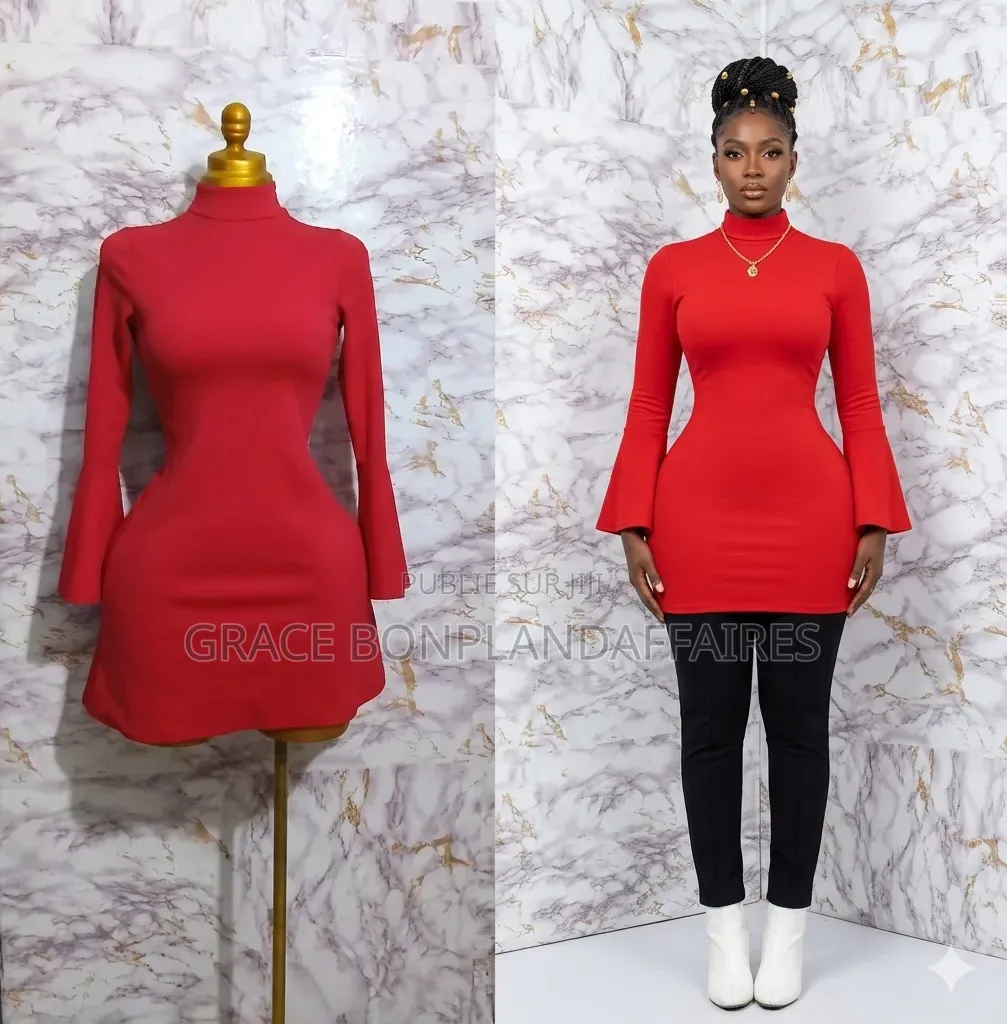 Haut Rouge Col Roulé Manches Longues. Solde : 1500fcfa