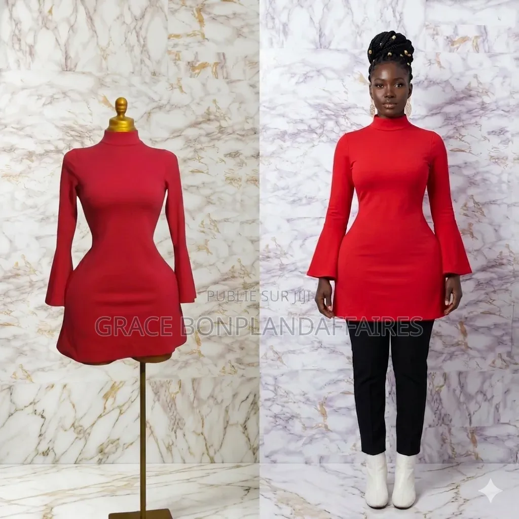Haut Rouge Col Roulé Manches Longues. Solde : 1500fcfa