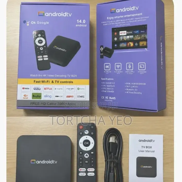 Box Android Tv 14. -4go Ram/16 Go-Smart Tv Box Wi-Fi
