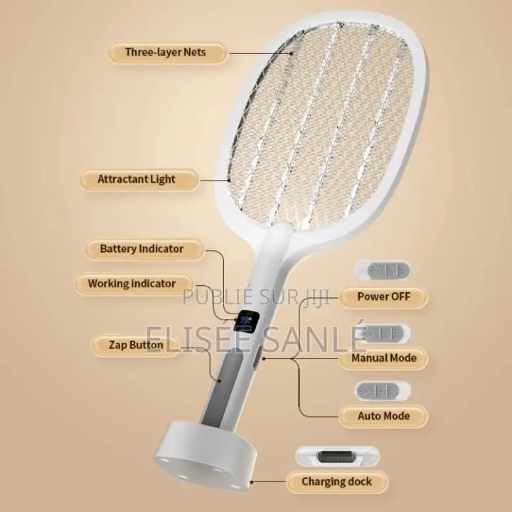 Raquette Anti-Moustique Électrique 2 en 1