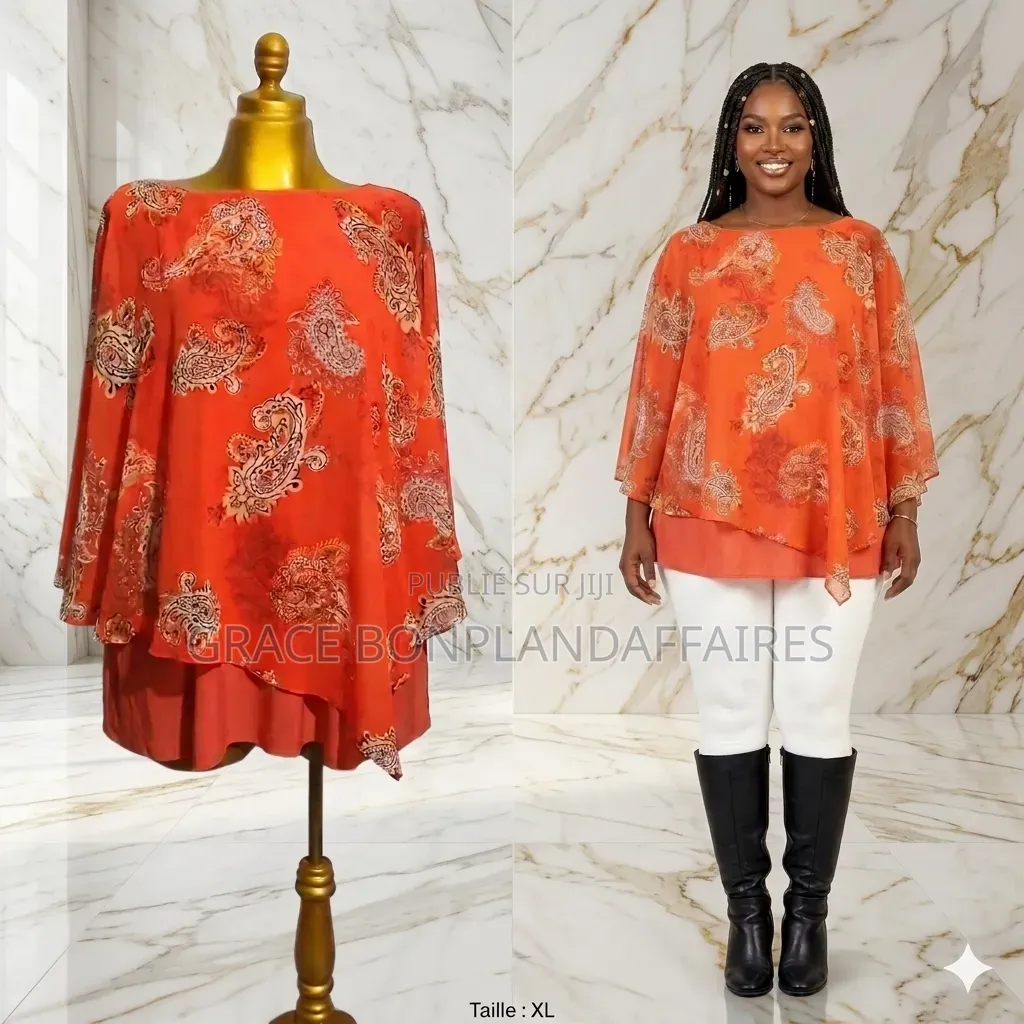 Tunique Orange Femme Xl Avec Motif Paisley. Solde : 1500fcfa