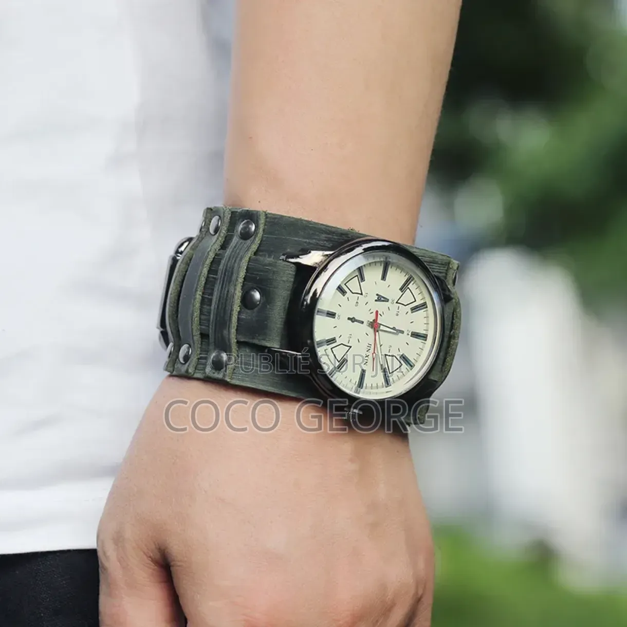 Montre Bracelet en Cuir Véritable Vintage Rétro