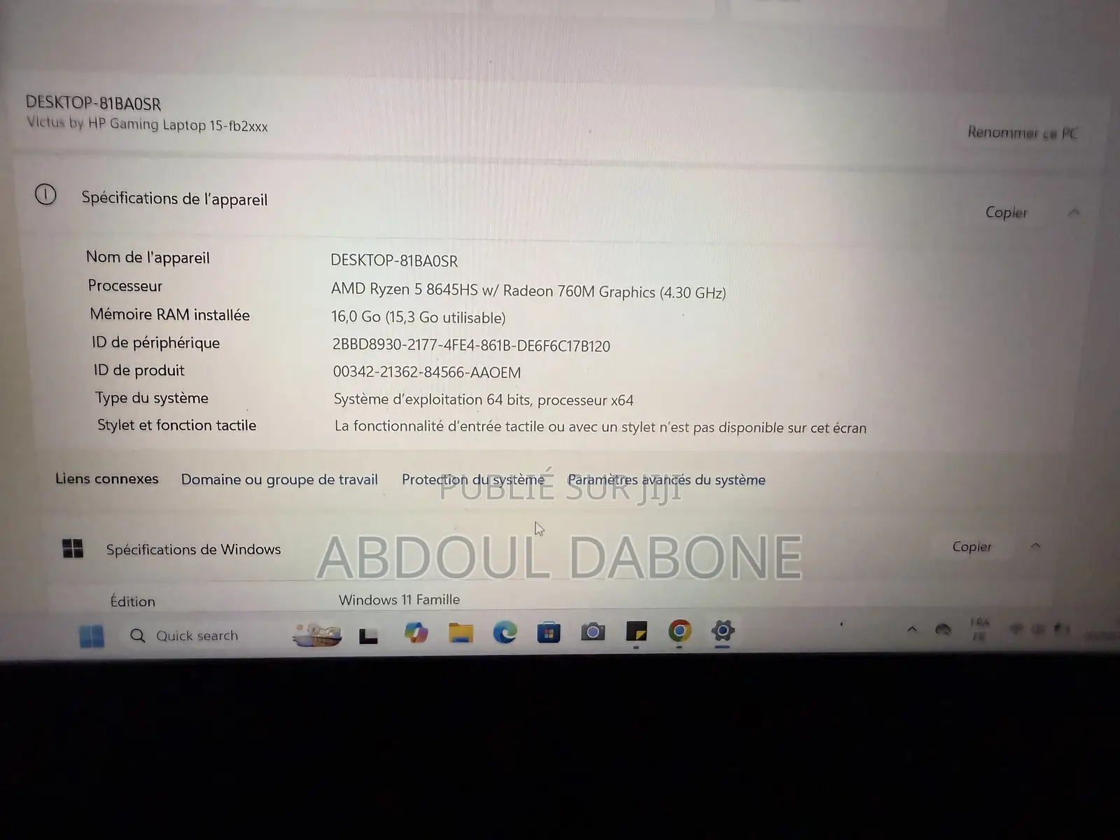 Nouveau Ordinateur portable HP Victus 15 16GB AMD Ryzen 5 SSD 1T