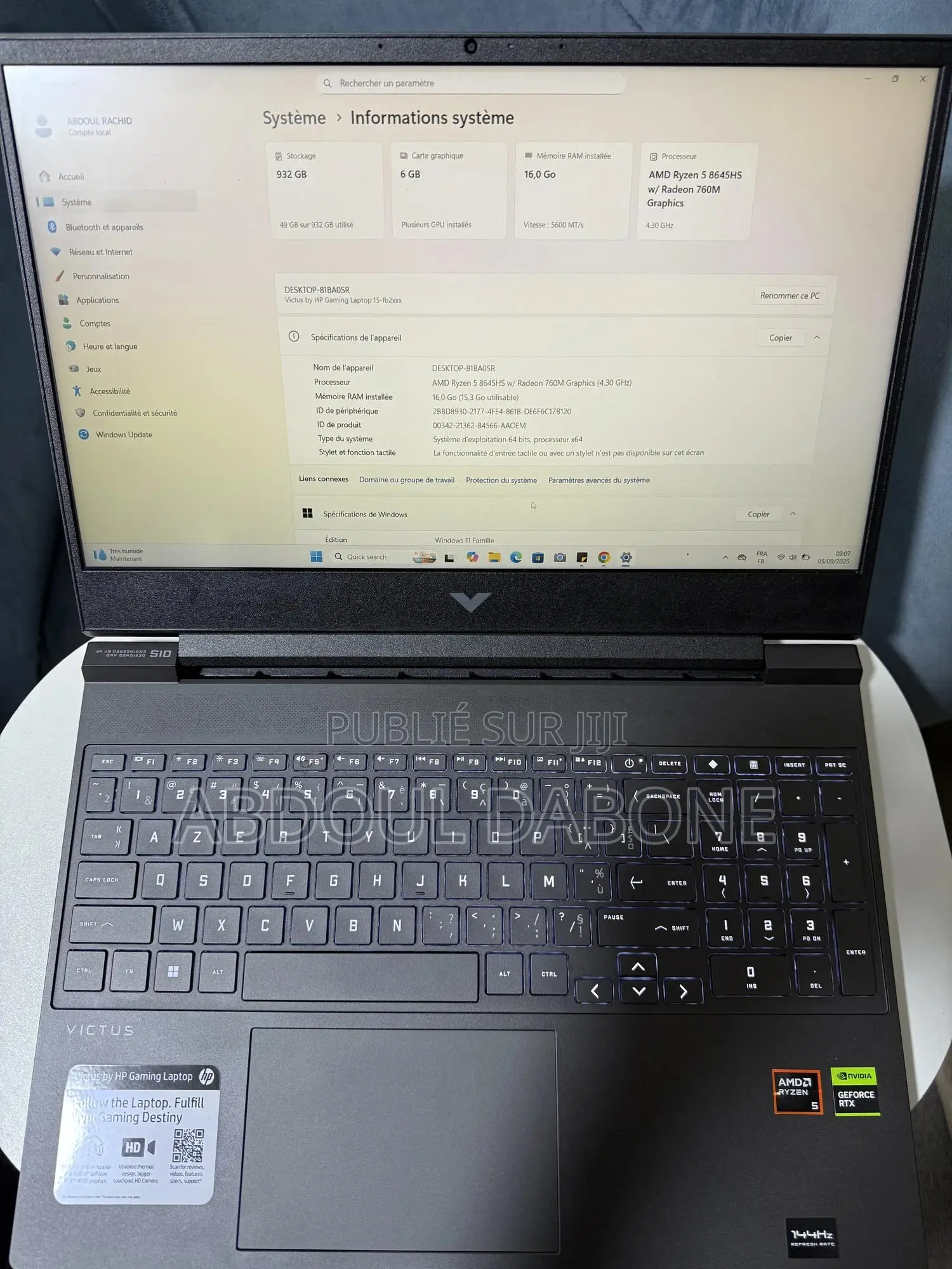 Nouveau Ordinateur portable HP Victus 15 16GB AMD Ryzen 5 SSD 1T
