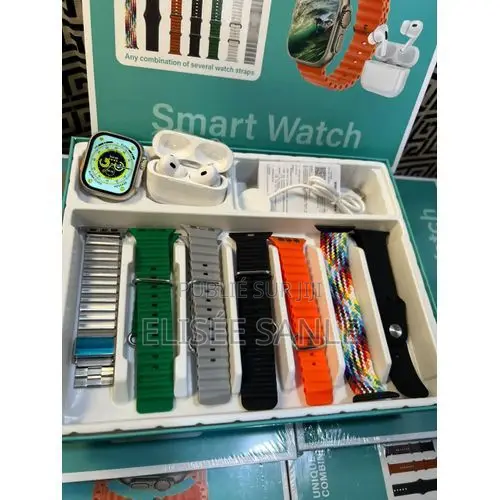 Smartwatch Multifonctions + 6 Bracelets + Écouteurs Sans Fil
