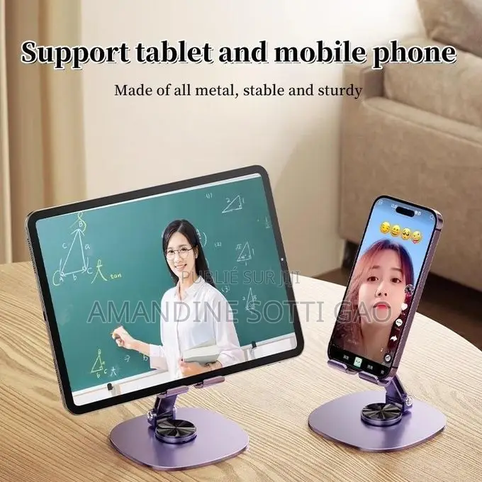 Support De Téléphone Et Tablette Entièrement en Métal. 360° Rotatif.